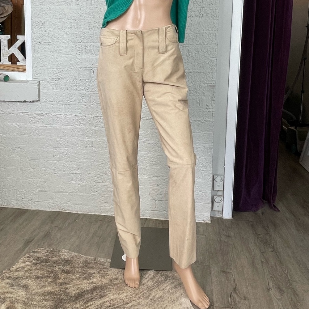 DKNY Women's Straight Leg Tan teal leather Pants SZS US6